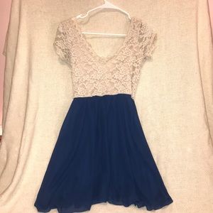 Navy and cream lace dress size 2